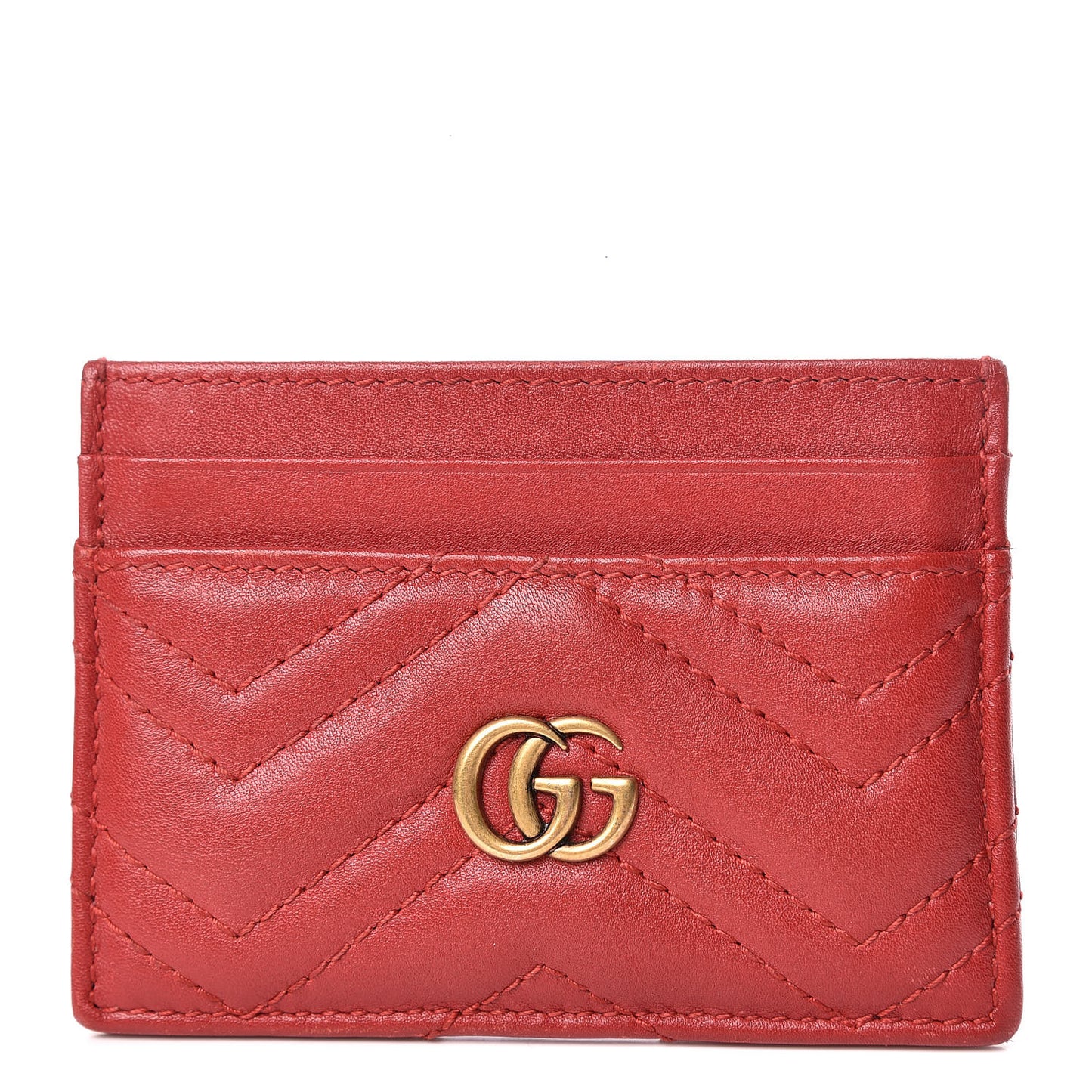 Calfskin Matelasse GG Marmont Card Holder Hibiscus Red