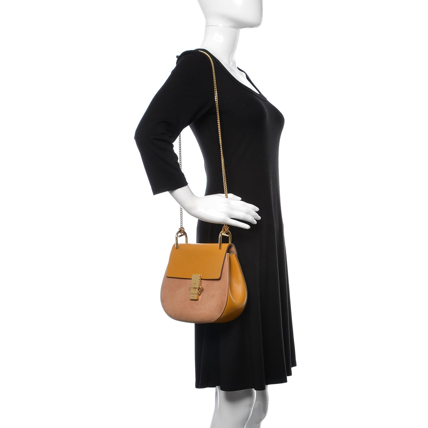 Suede Smooth Calfskin Drew Shoulder Bag Wet Sand Sunflower