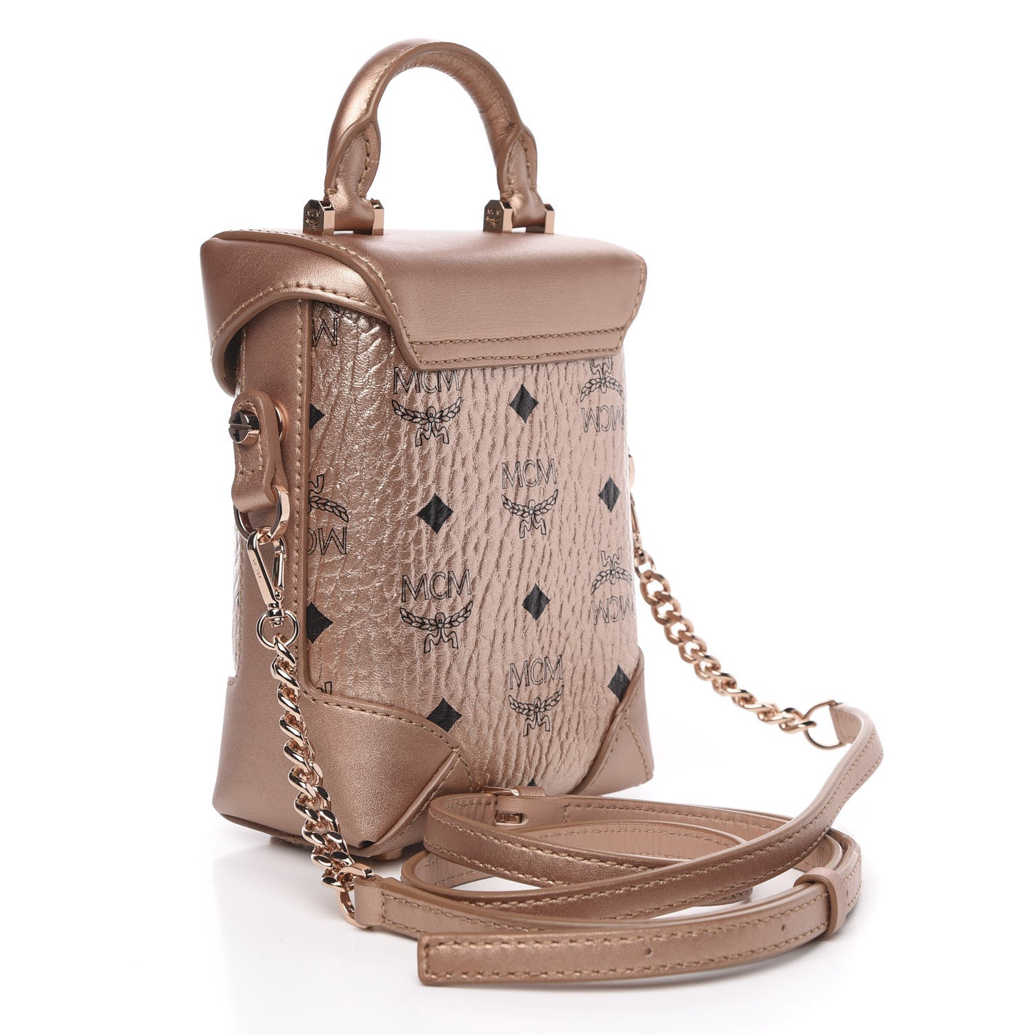 MCM Metallic Visetos Mini Soft Berlin Crossbody Champagne 3 of 9