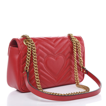 Gucci Calfskin Matelasse Small GG Marmont Shoulder Bag Hibiscus Red 3 of 11