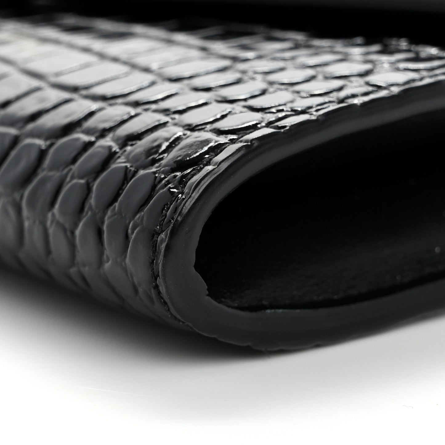 Calfskin Crocodile Embossed Monogram Uptown Chain Wallet Black