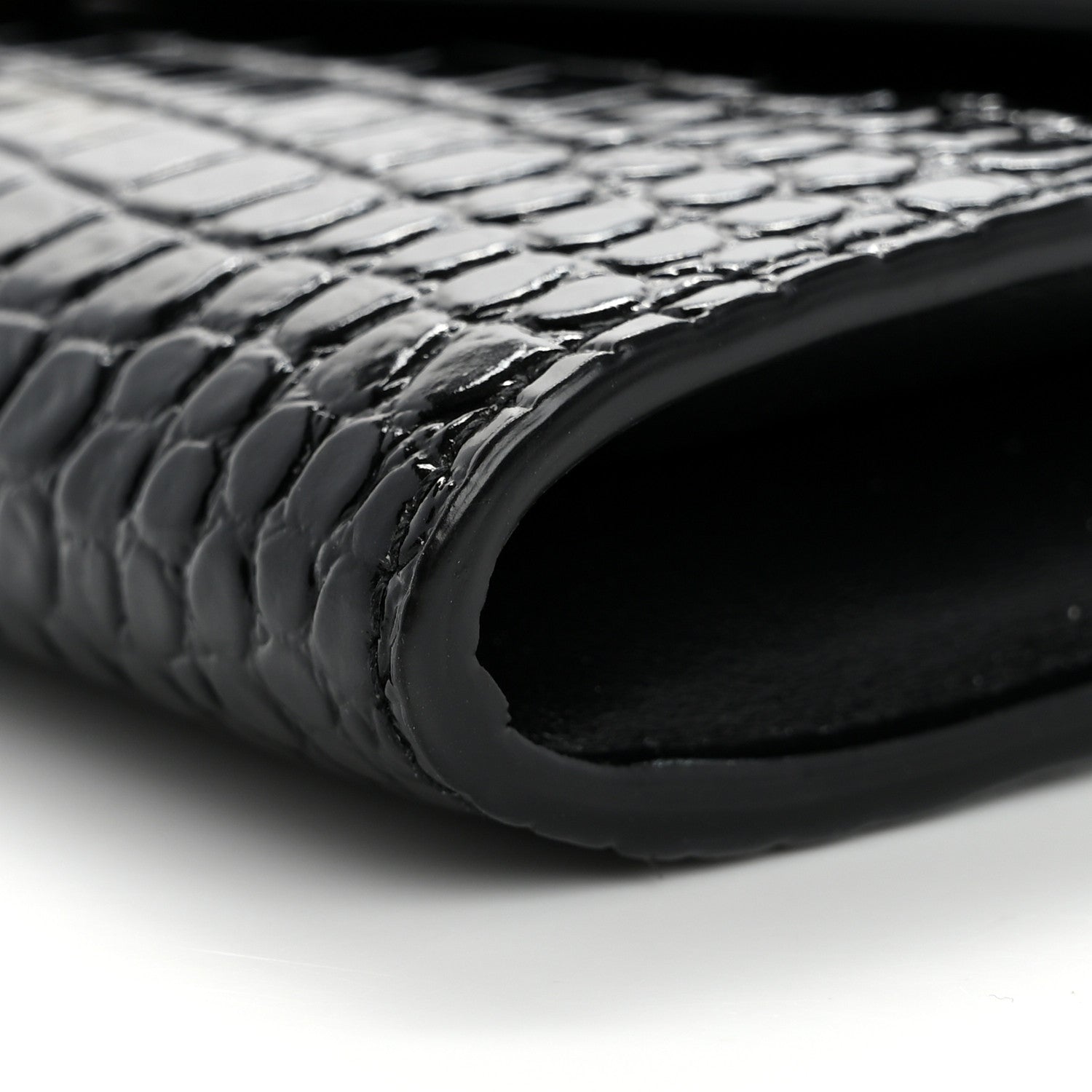 Saint Laurent Calfskin Crocodile Embossed Monogram Uptown Chain Wallet Black 12 of 16