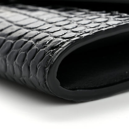 Saint Laurent Calfskin Crocodile Embossed Monogram Uptown Chain Wallet Black 12 of 16