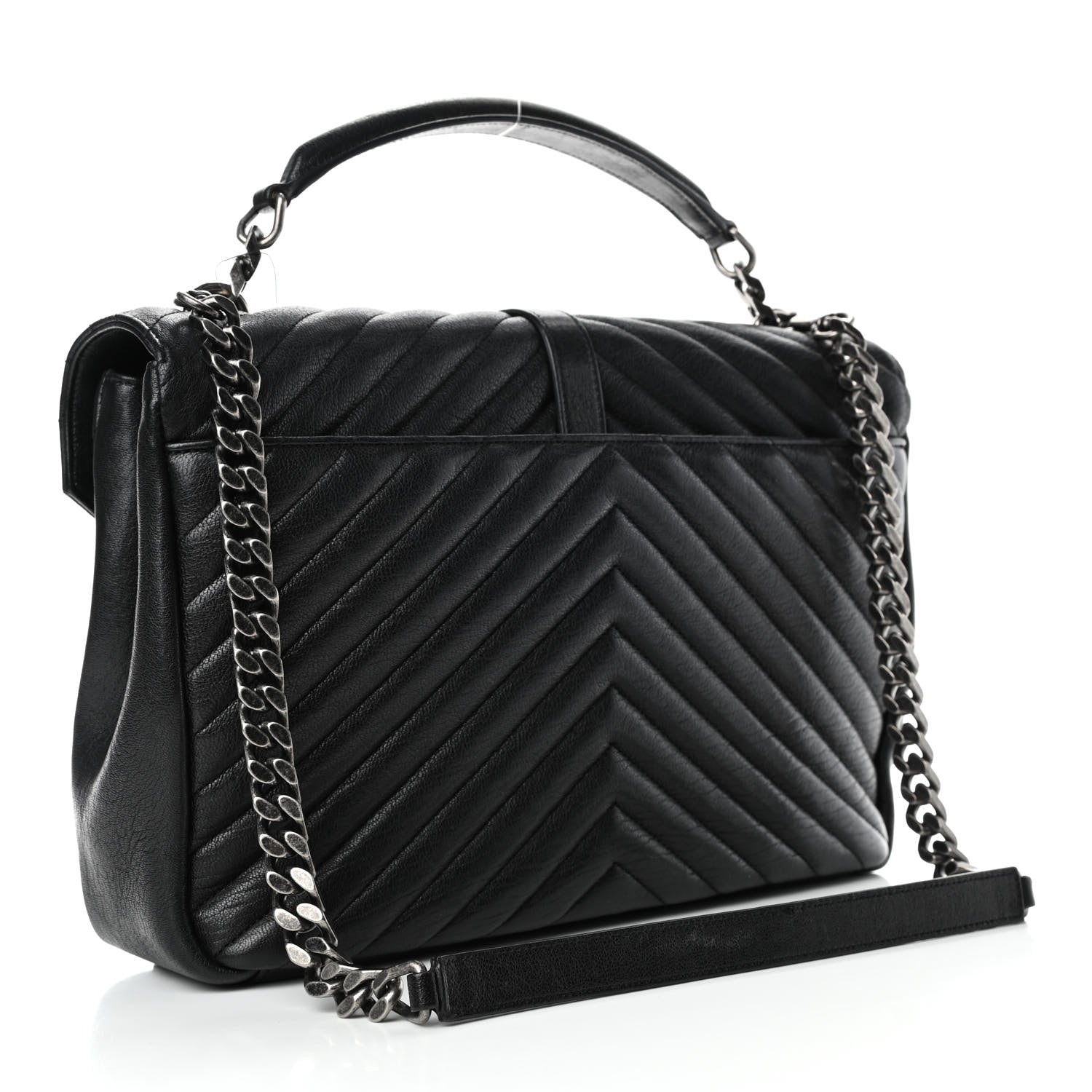 Saint Laurent Sheepskin Matelasse Chevron Monogram Large College Satchel Black 2 of 4