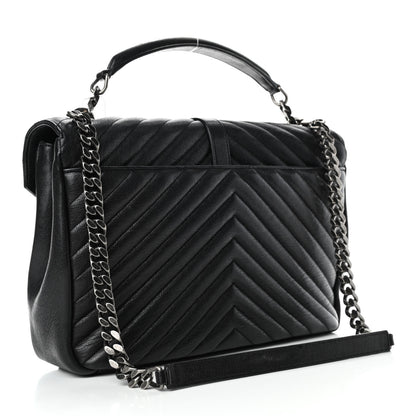 Saint Laurent Sheepskin Matelasse Chevron Monogram Large College Satchel Black 2 of 4