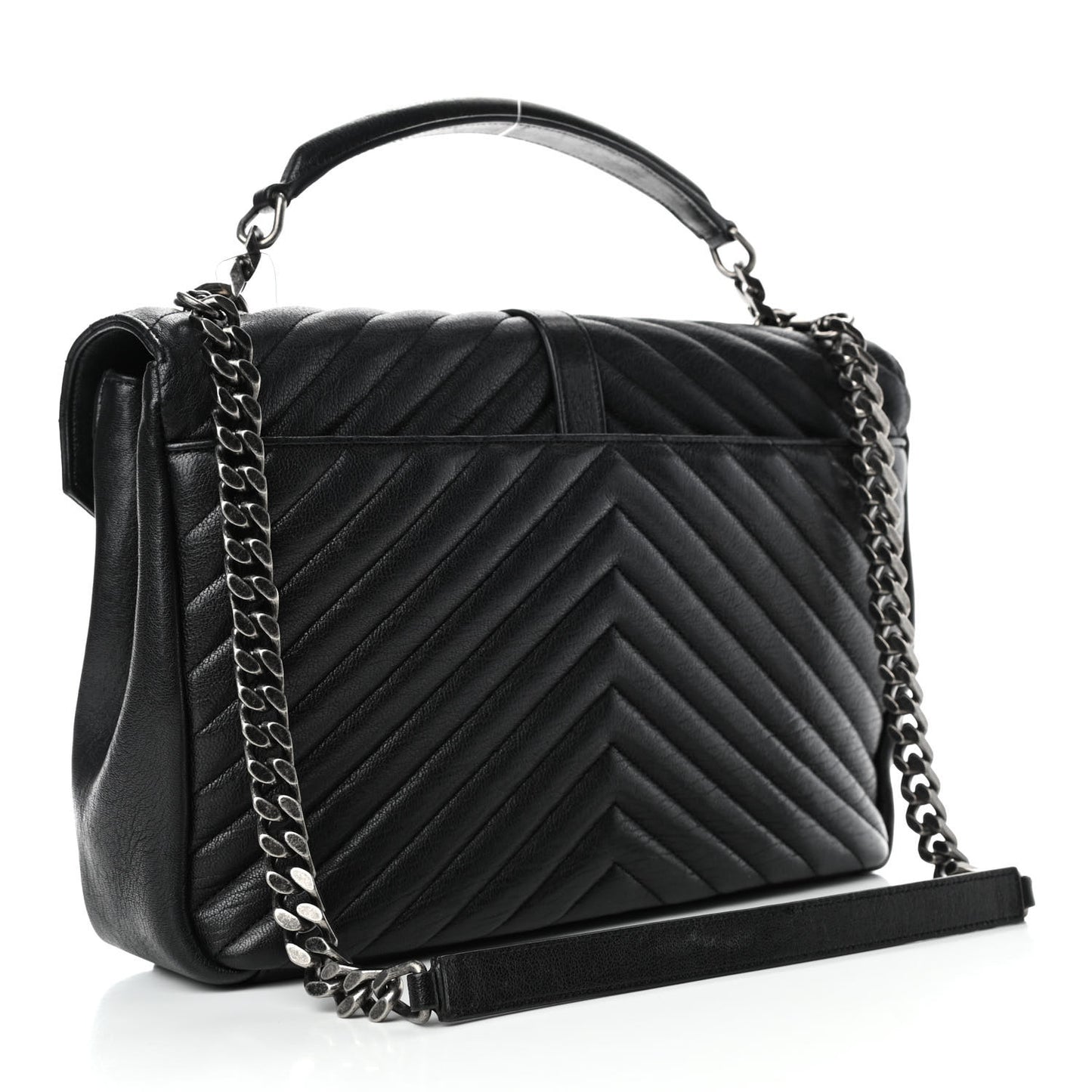Sheepskin Matelasse Chevron Monogram Large College Satchel Black