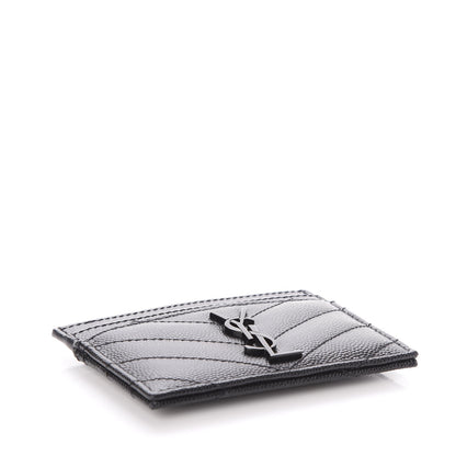 Saint Laurent Grain De Poudre Matelasse Chevron Monogram Credit Card Case Black 4 of 7
