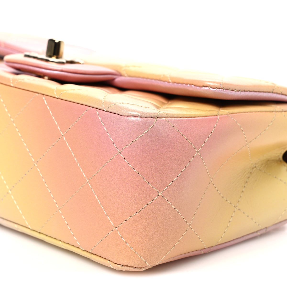 Lambskin Quilted Tie Dye Ombre Mini Rectangular Flap Yellow Multicolor