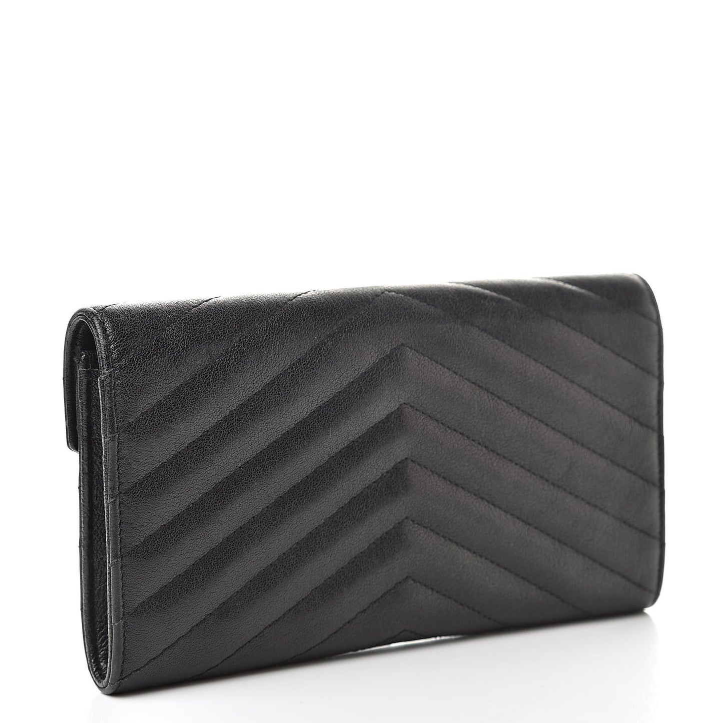 Calfskin Matelasse Chevron Heart Patchwork Monogram Wallet Black