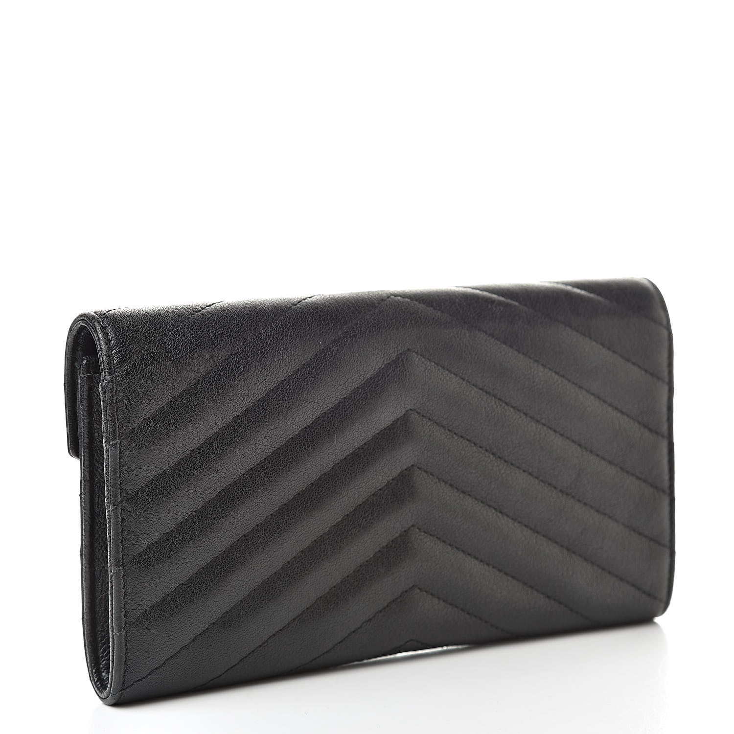 Saint Laurent Calfskin Matelasse Chevron Heart Patchwork Monogram Wallet Black 3 of 8