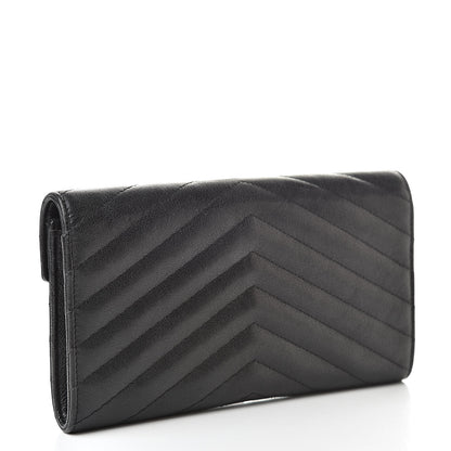 Saint Laurent Calfskin Matelasse Chevron Heart Patchwork Monogram Wallet Black 3 of 8