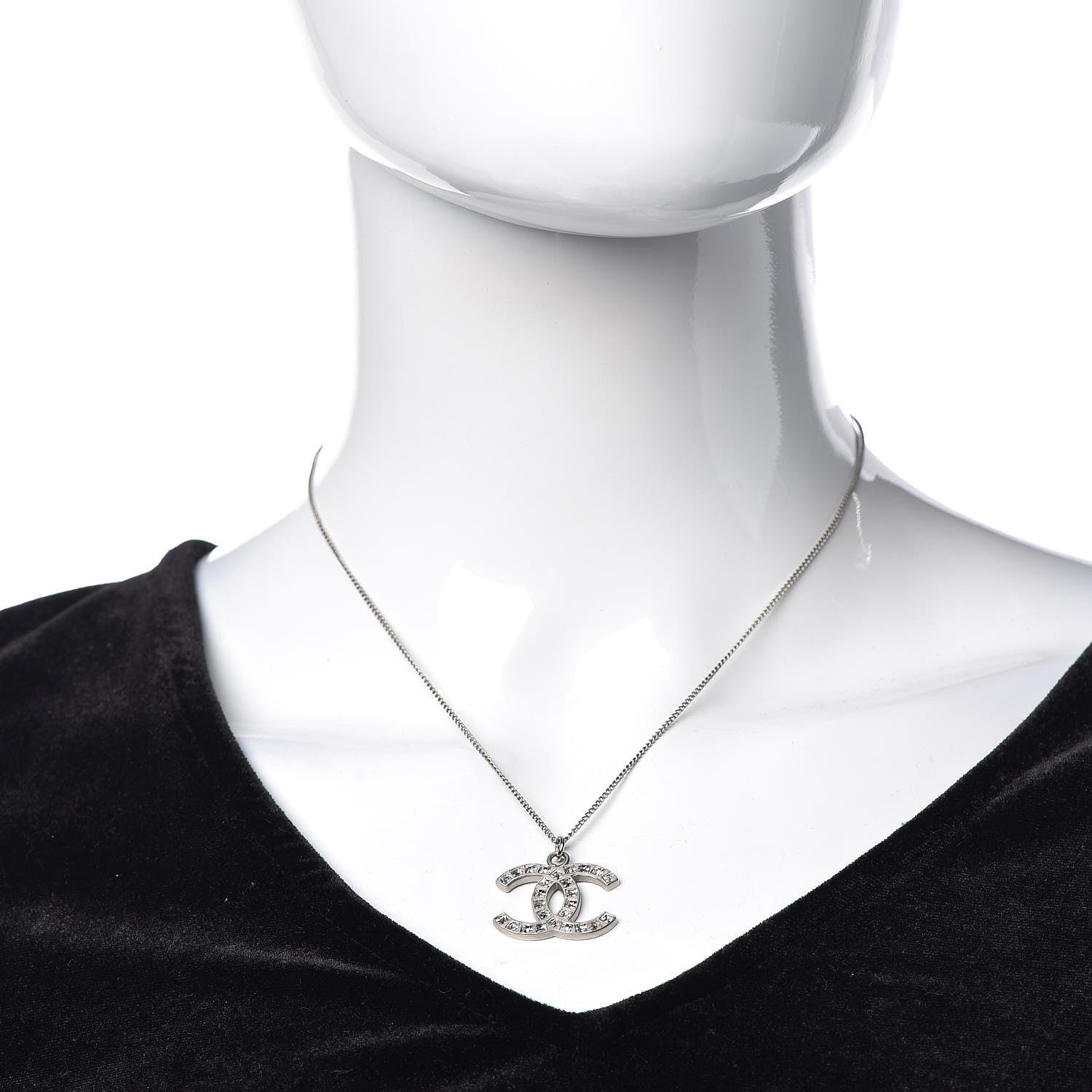 Chanel Crystal Baguette CC Necklace Silver 2 of 6