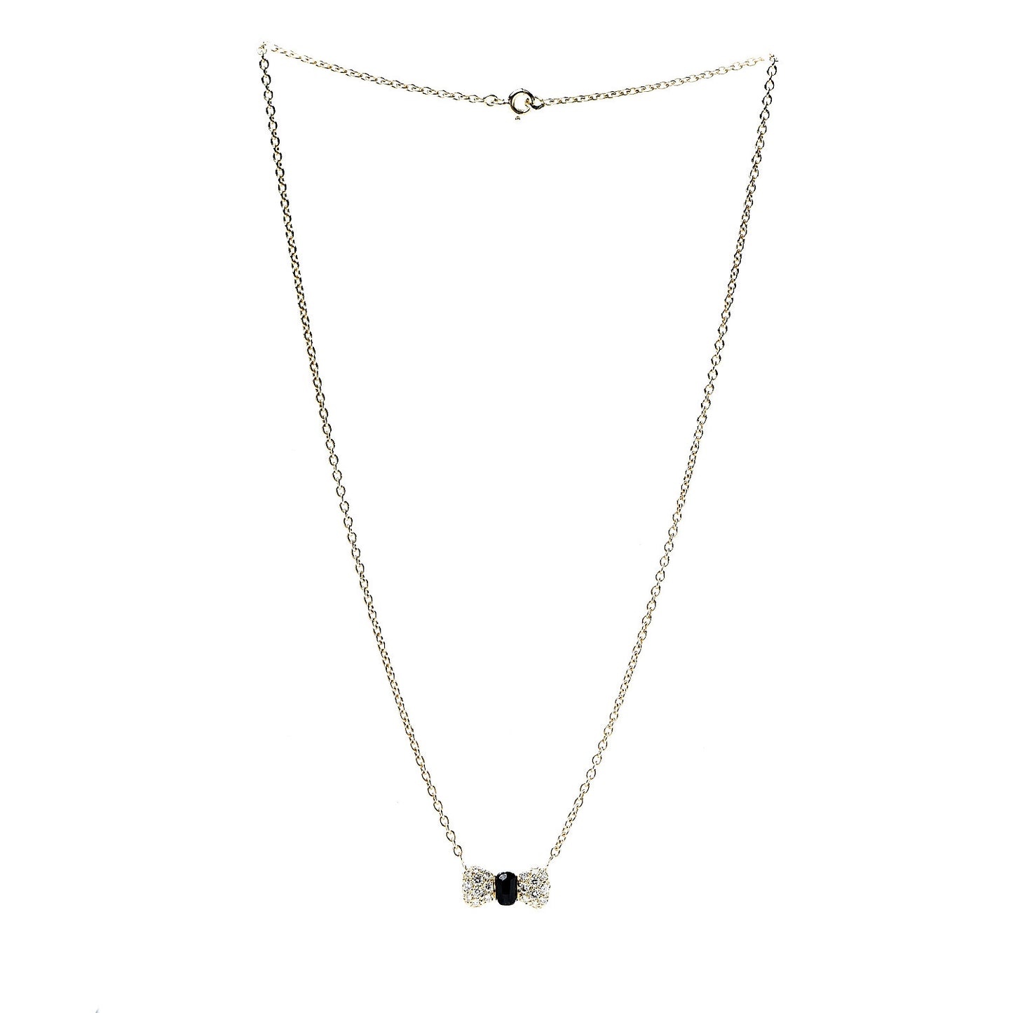 18K Yellow Gold Black Onyx Diamond Bow Pendant Necklace