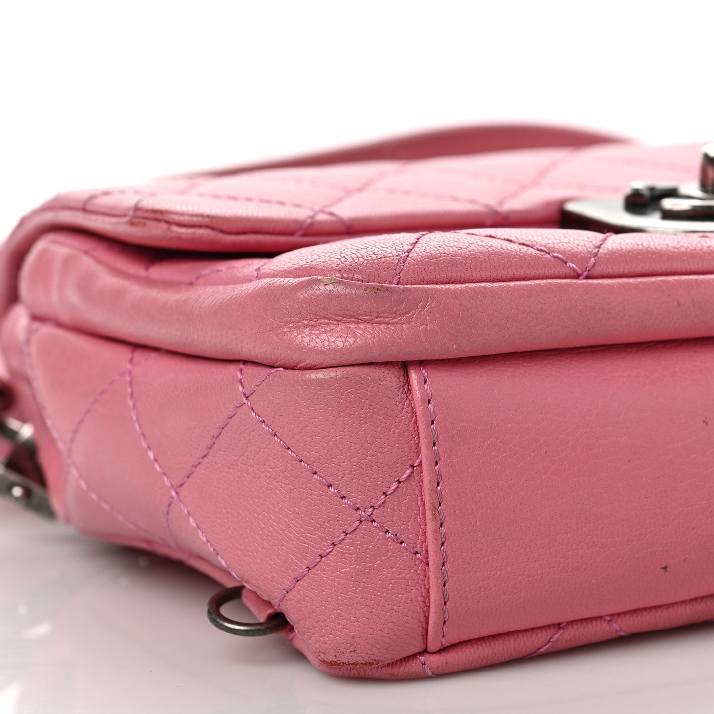 Shiny Goatskin Quilted Small Double Carry Waist Chain Flap Pink
