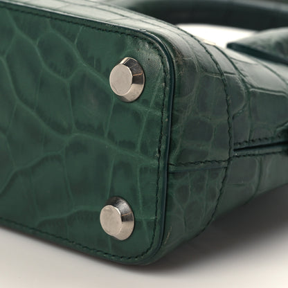 Balenciaga Calfskin Logo Crocodile Embossed XXS Ville Top Handle Bag Dark Green White 9 of 9