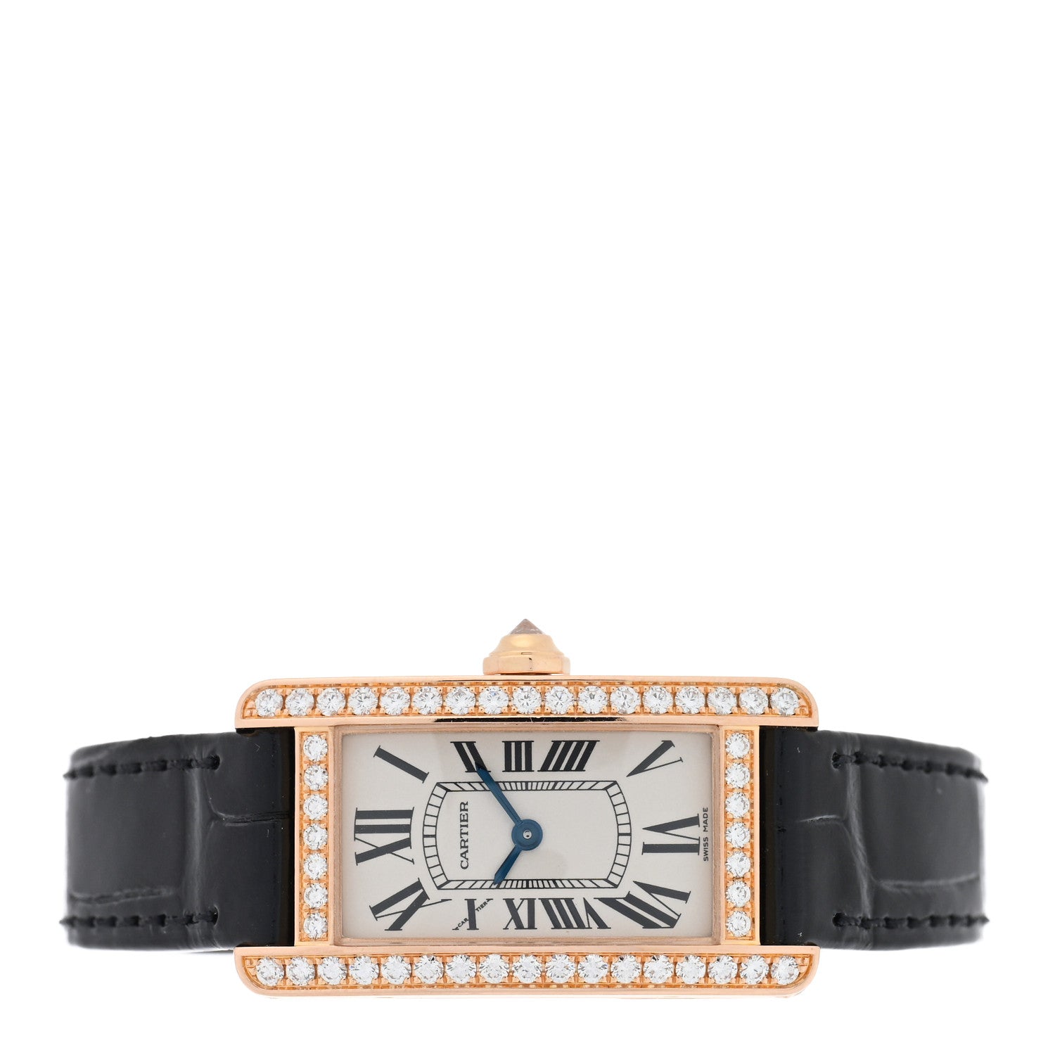 Cartier 18K Pink Gold Alligator Diamond Bezel 19mm Tank Americaine Quartz Watch 2 of 5