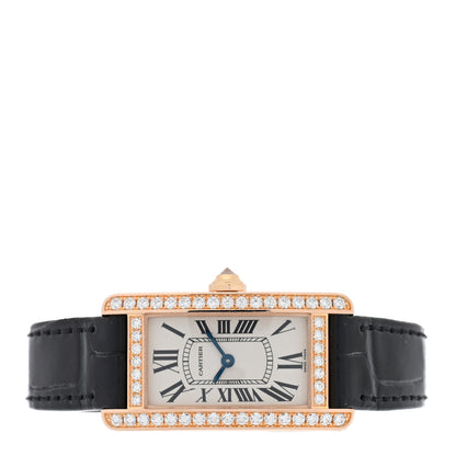 Cartier 18K Pink Gold Alligator Diamond Bezel 19mm Tank Americaine Quartz Watch 2 of 5