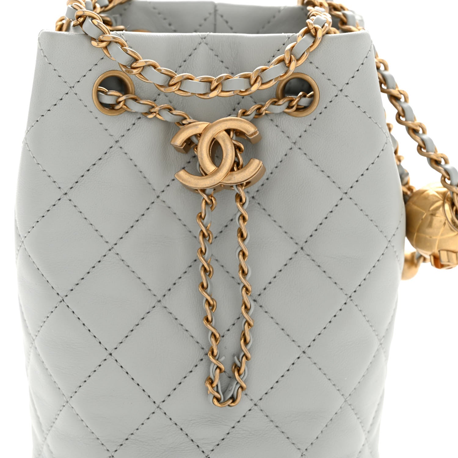 Chanel Lambskin Quilted Pearl Crush Drawstring Bag Light Grey 8 of 11