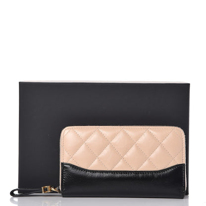 Chanel Aged Calfskin Quilted Small Gabrielle Zip Around Wallet Beige Black 10 of 10