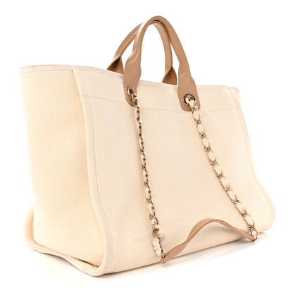 Chanel Canvas Pearl Medium Deauville Tote Ecru Beige 3 of 11