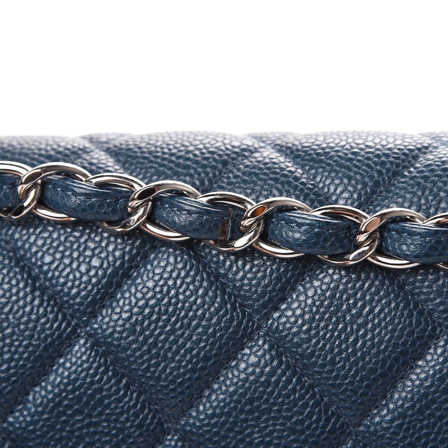 Caviar Quilted Jumbo Double Flap Dark Blue