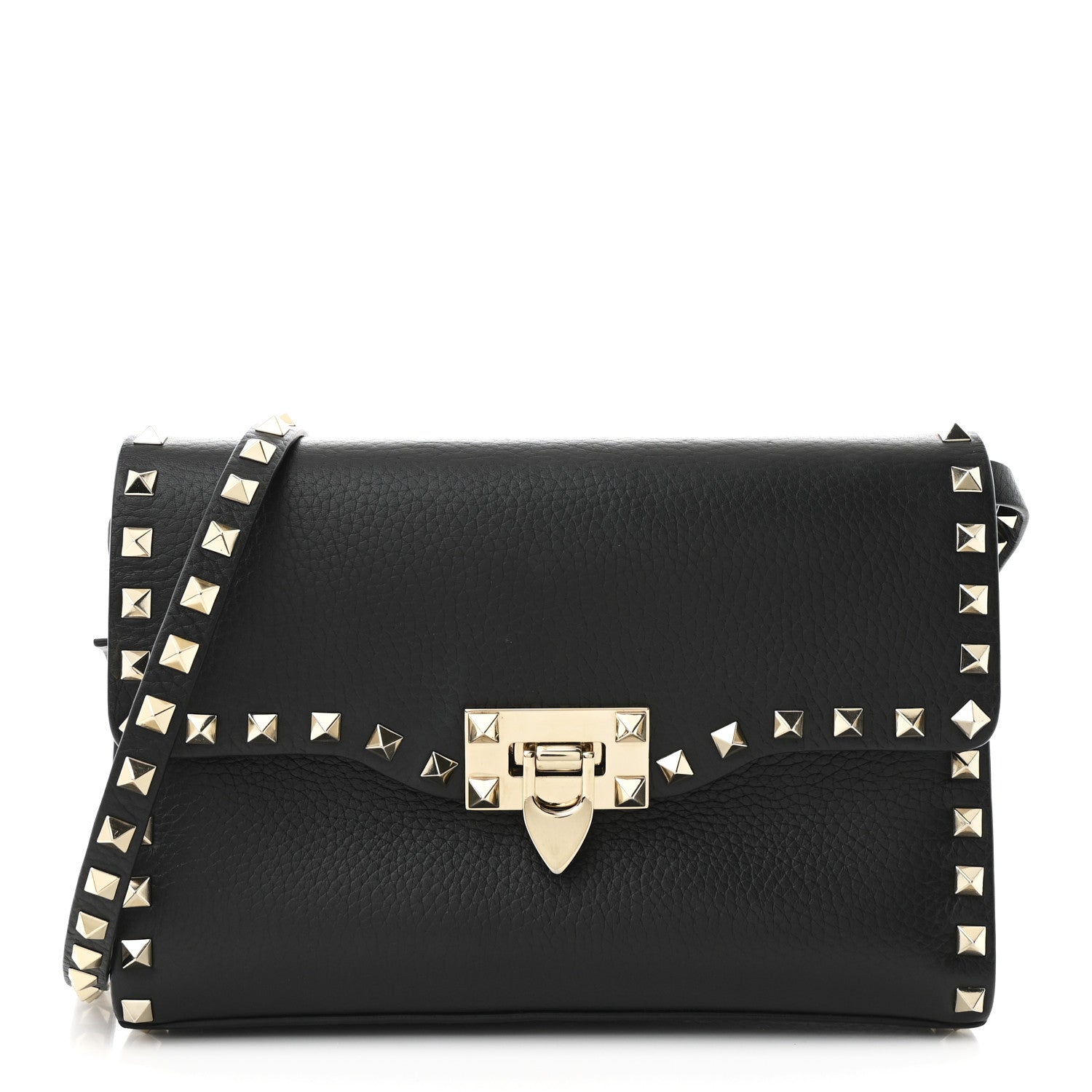 Valentino Garavani Pebbled Calfskin Medium Rockstud Flip Lock Crossbody Bag Black 1 of 10
