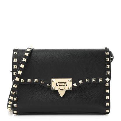 Valentino Garavani Pebbled Calfskin Medium Rockstud Flip Lock Crossbody Bag Black 1 of 10