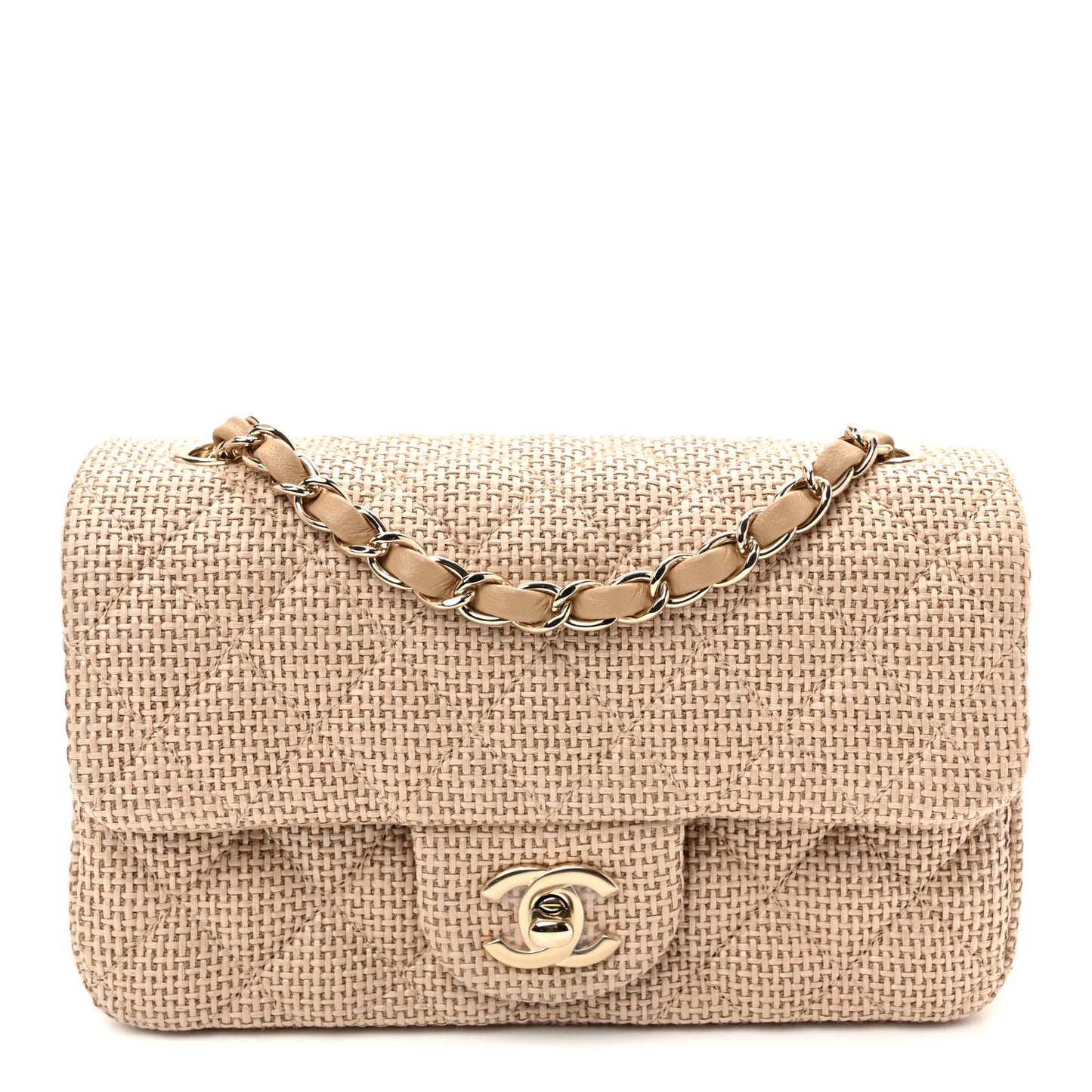 Braided Raffia Quilted Mini Rectangular Flap Dark Beige