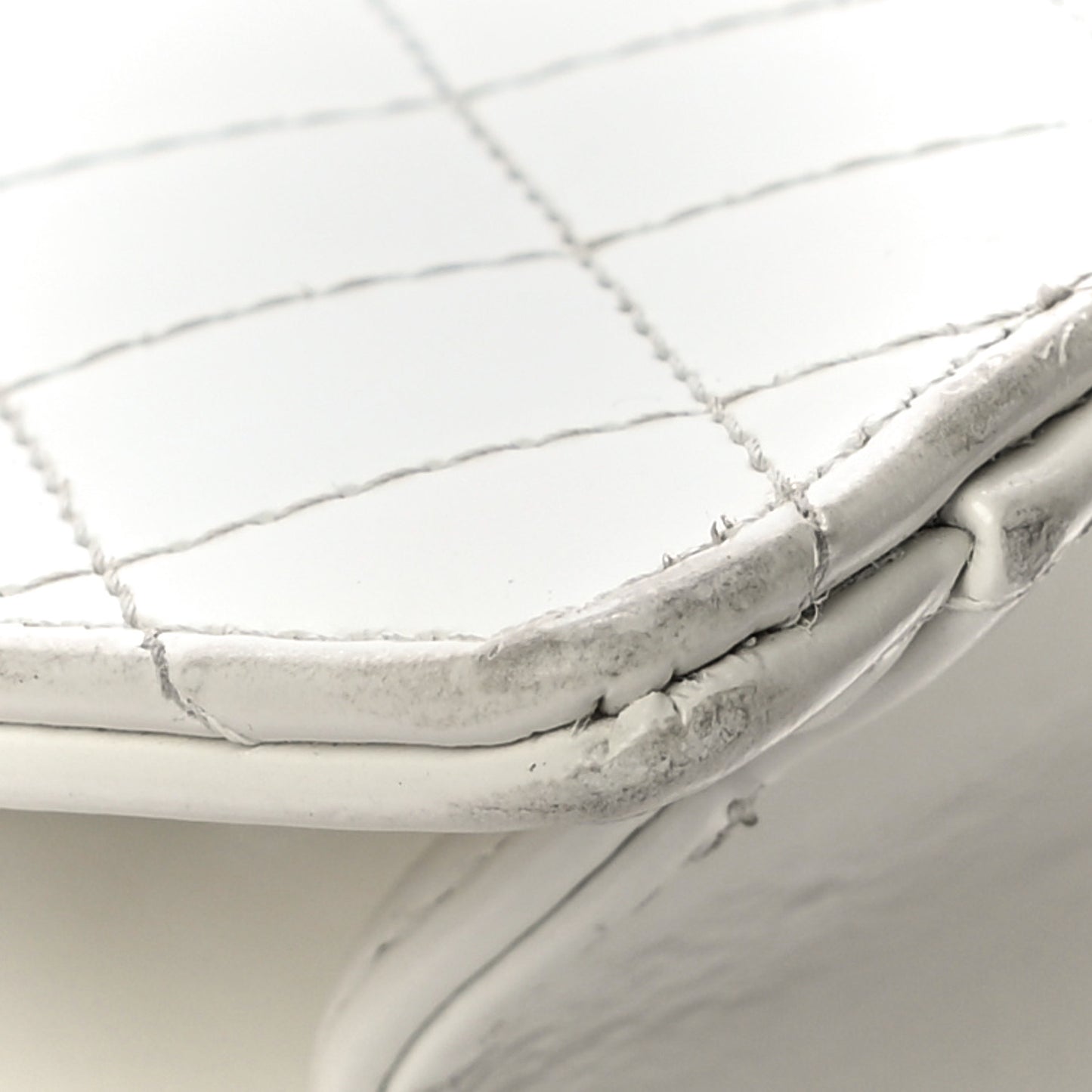 Glazed Calfskin Quilted Small Flap White