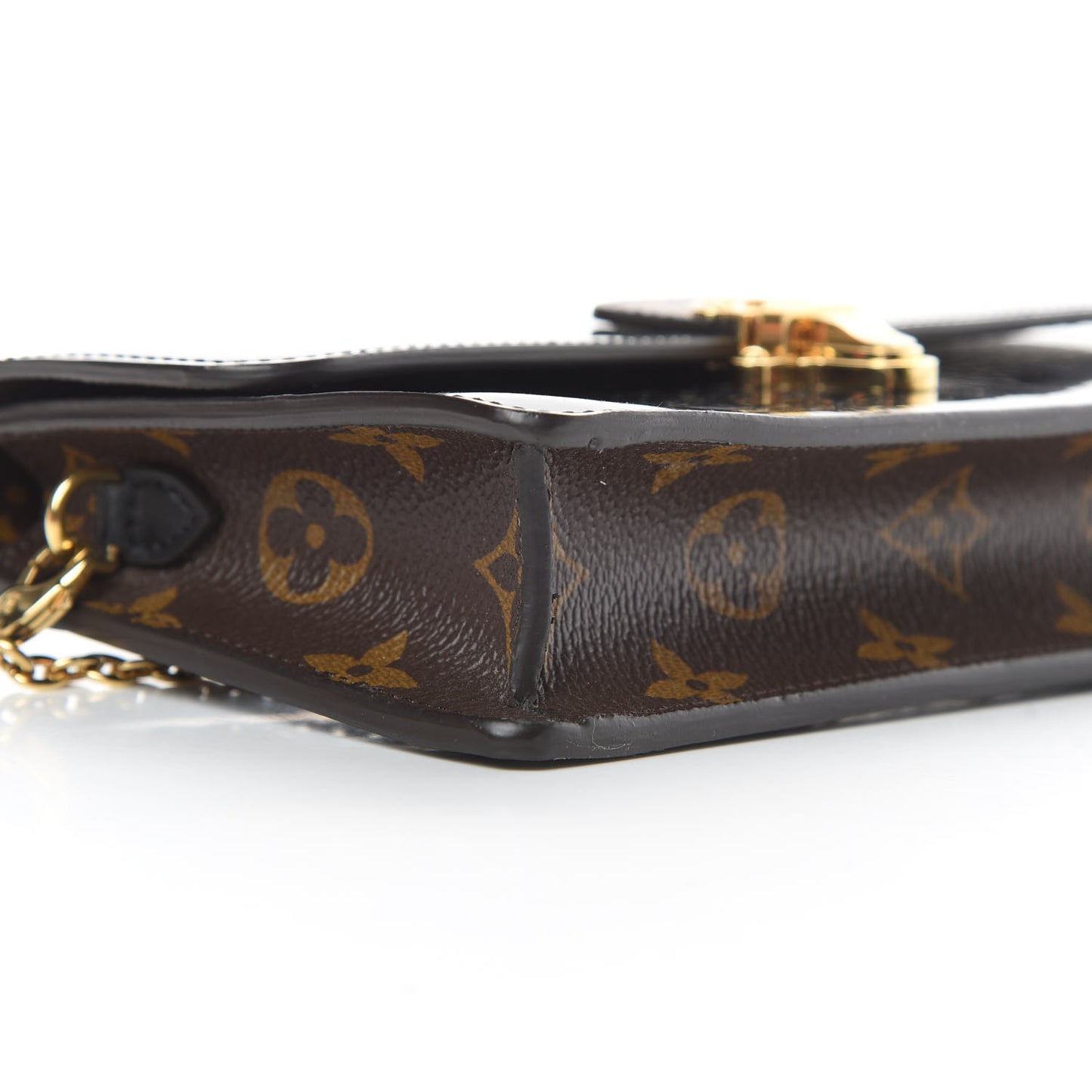 Patent Calfskin Monogram Cherrywood Chain Wallet Black