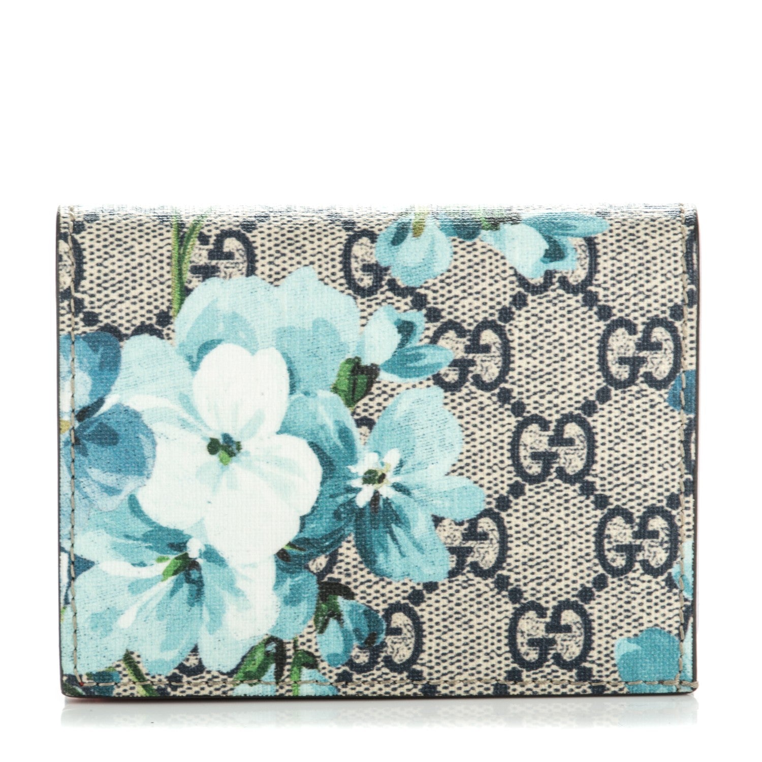 Gucci GG Supreme Monogram Blooms Card Case Beige Blue Navy Hibiscus Red 1 of 7