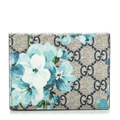 Gucci GG Supreme Monogram Blooms Card Case Beige Blue Navy Hibiscus Red 1 of 7