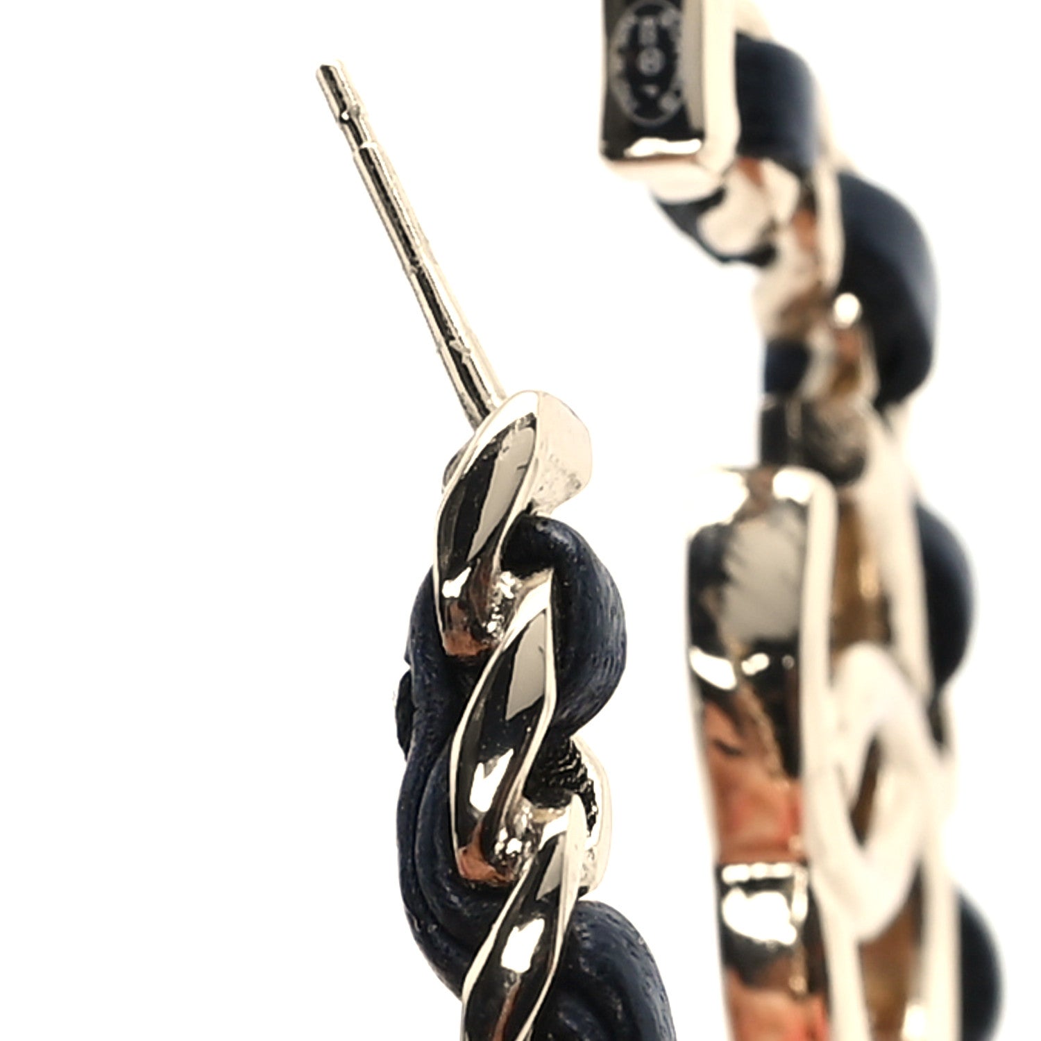 Chanel Metal Lambskin Quilted CC Chain Hoop Earrings Gold Black 5 of 6