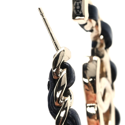 Chanel Metal Lambskin Quilted CC Chain Hoop Earrings Gold Black 5 of 6
