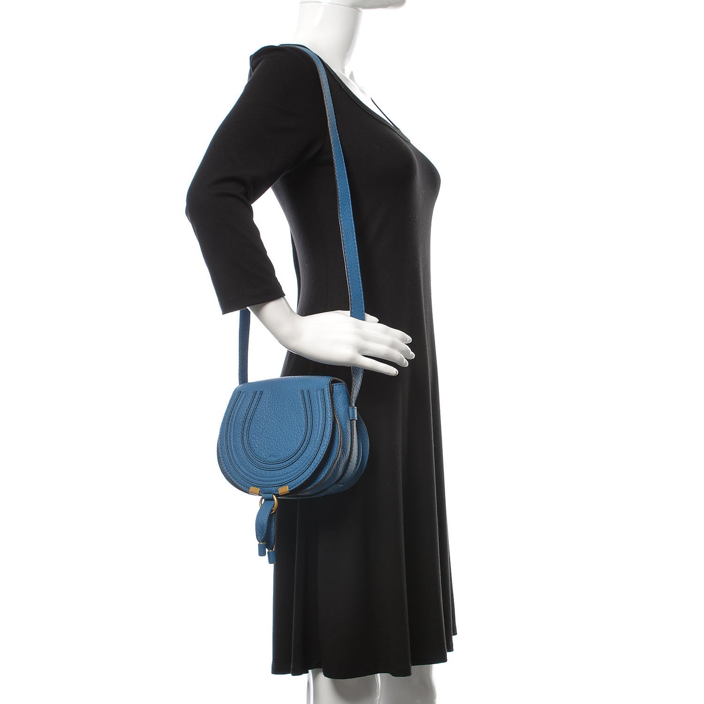 Calfskin Mini Marcie Round Crossbody Bag Smoky Blue