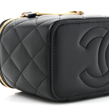Chanel Lambskin Enamel Quilted Small Coco Hearts Vanity Case With Chain Black 11 of 12
