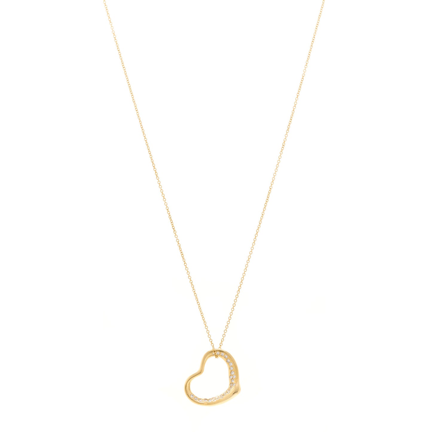 18K Yellow Gold Diamond Elsa Peretti Open Heart Necklace