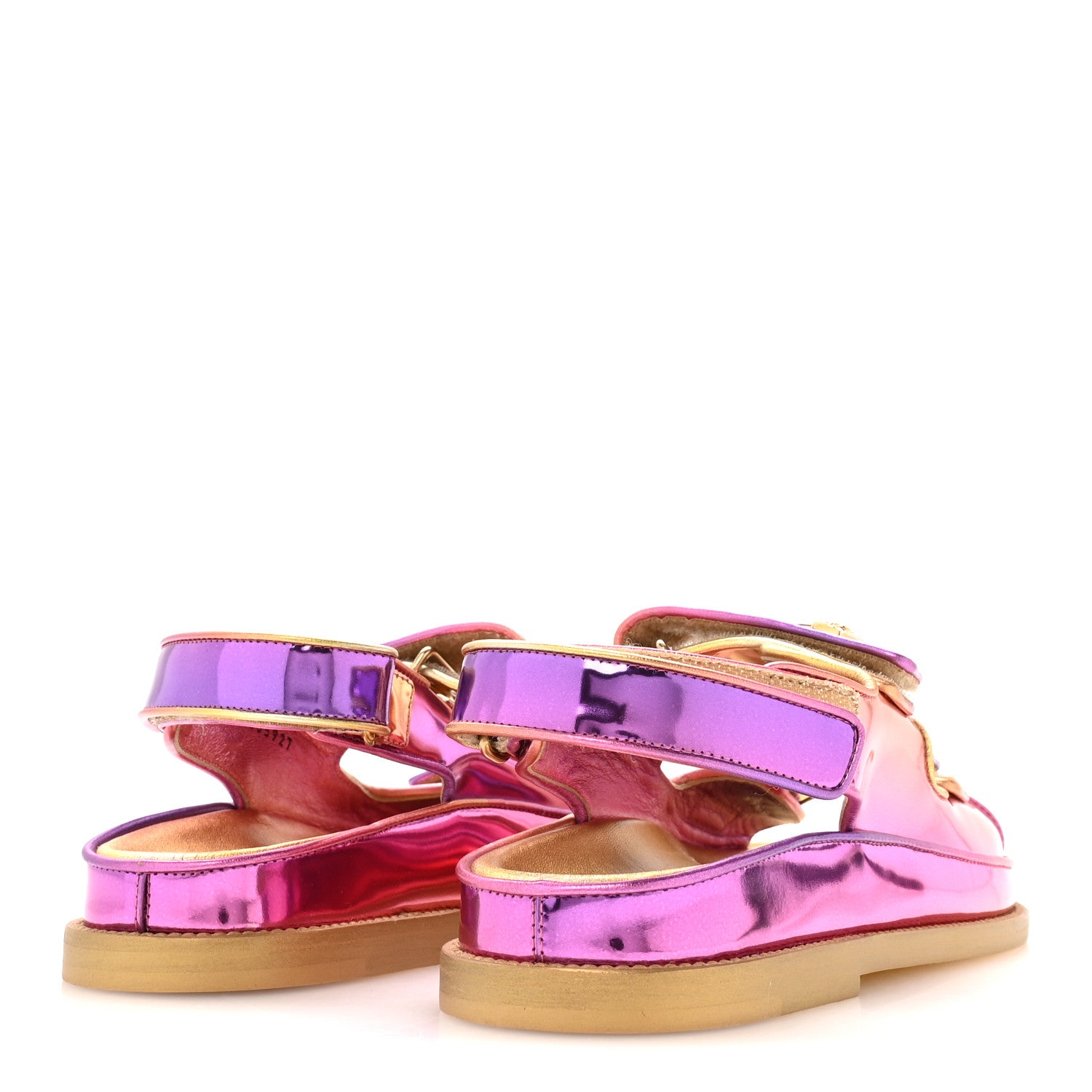 Chanel Metallic Laminated Calfskin Crystal Star CC Velcro Dad Sandals 37.5 Pink Orange Yellow 5 of 8