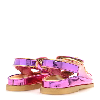 Chanel Metallic Laminated Calfskin Crystal Star CC Velcro Dad Sandals 37.5 Pink Orange Yellow 5 of 8