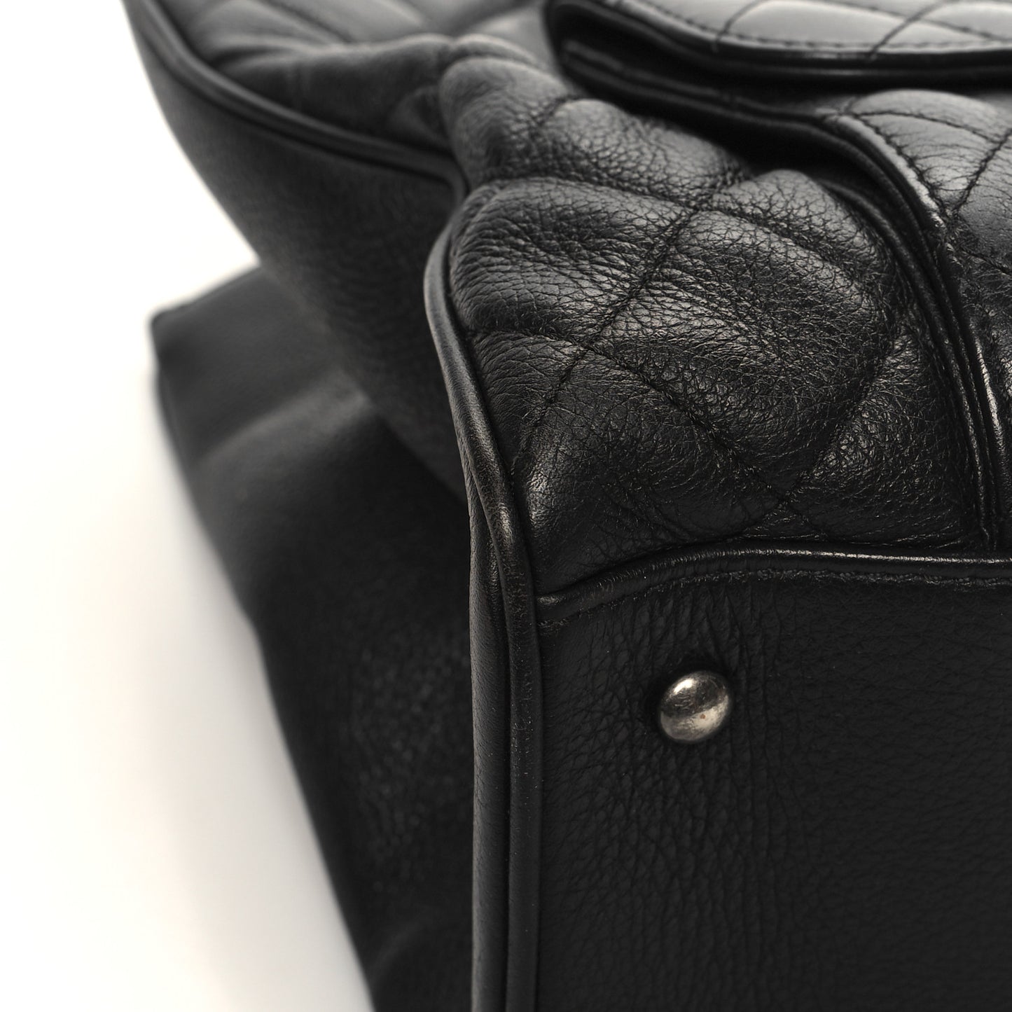 Metallic Grained Calfskin Quilted Large Casual Pocket Tote Black