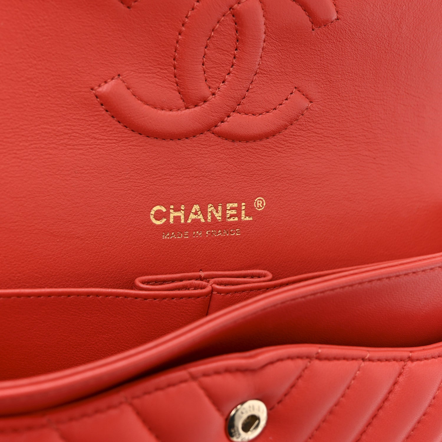 Chanel Lambskin Chevron Quilted Medium Double Flap Red 6 of 10
