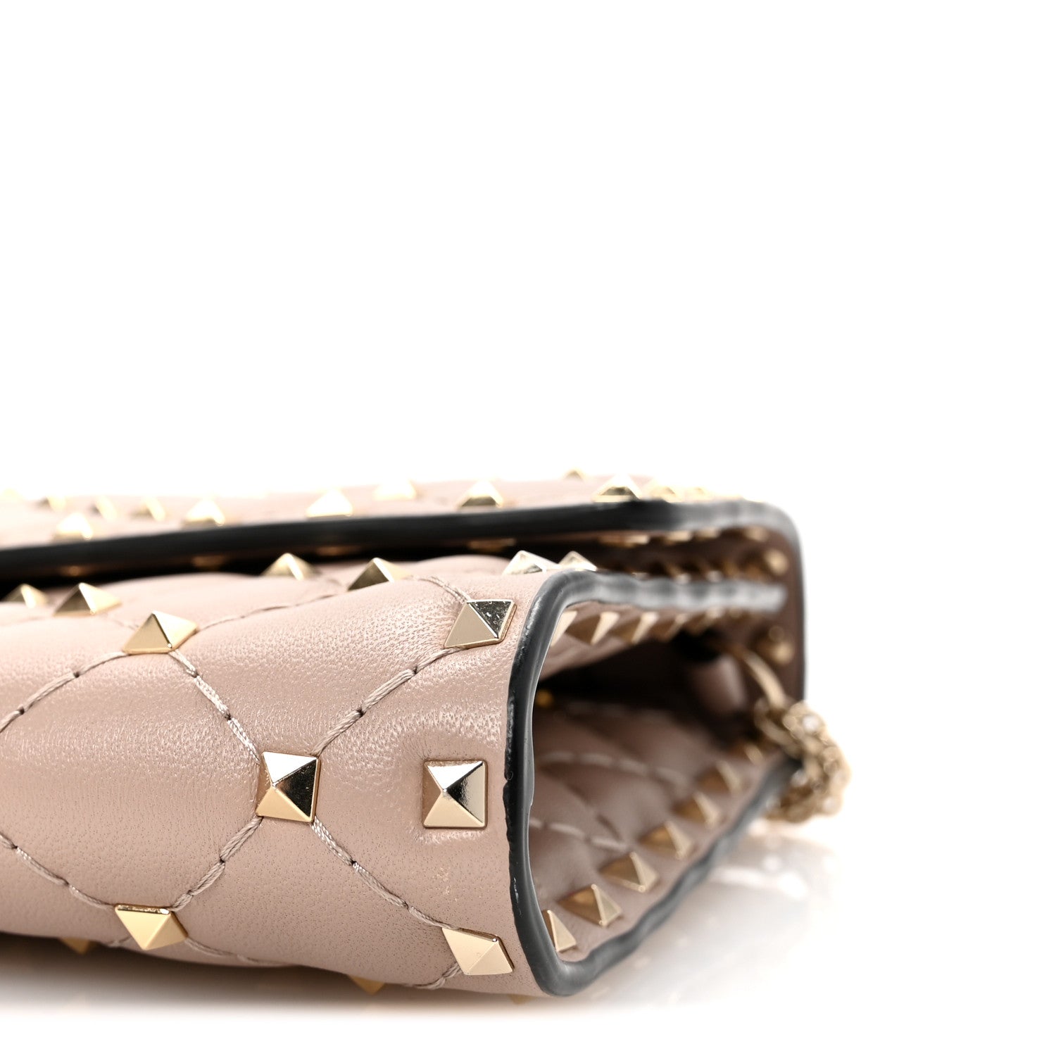 Valentino Garavani Lambskin Rockstud Spike Wallet on Chain Poudre 9 of 9