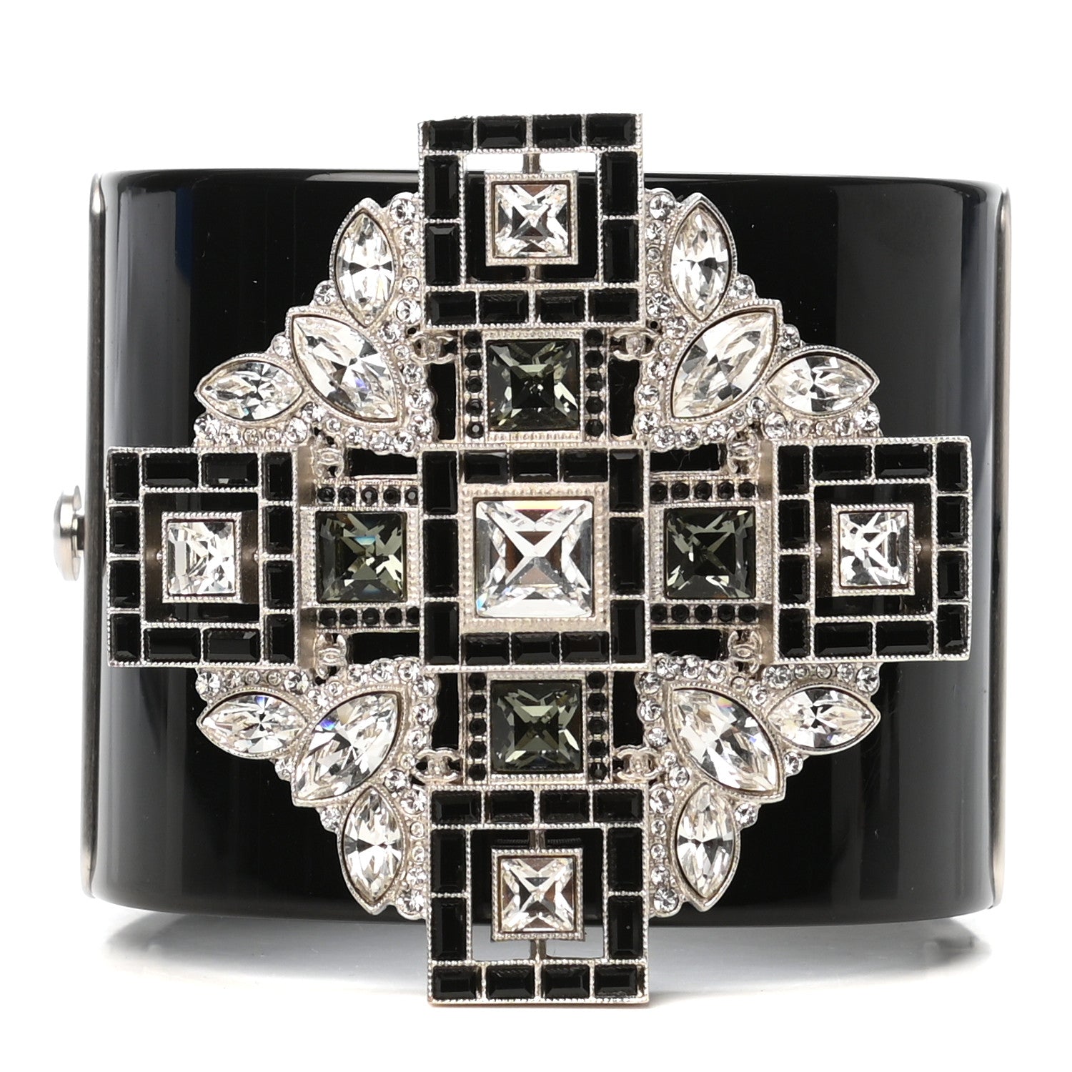 Chanel Resin Crystal CC Cross Cuff Black 1 of 6