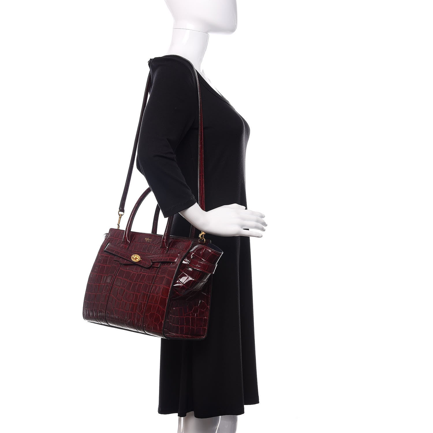 Mulberry Crocodile Embossed Calfskin Small Zipped Bayswater Oxblood 2 of 16