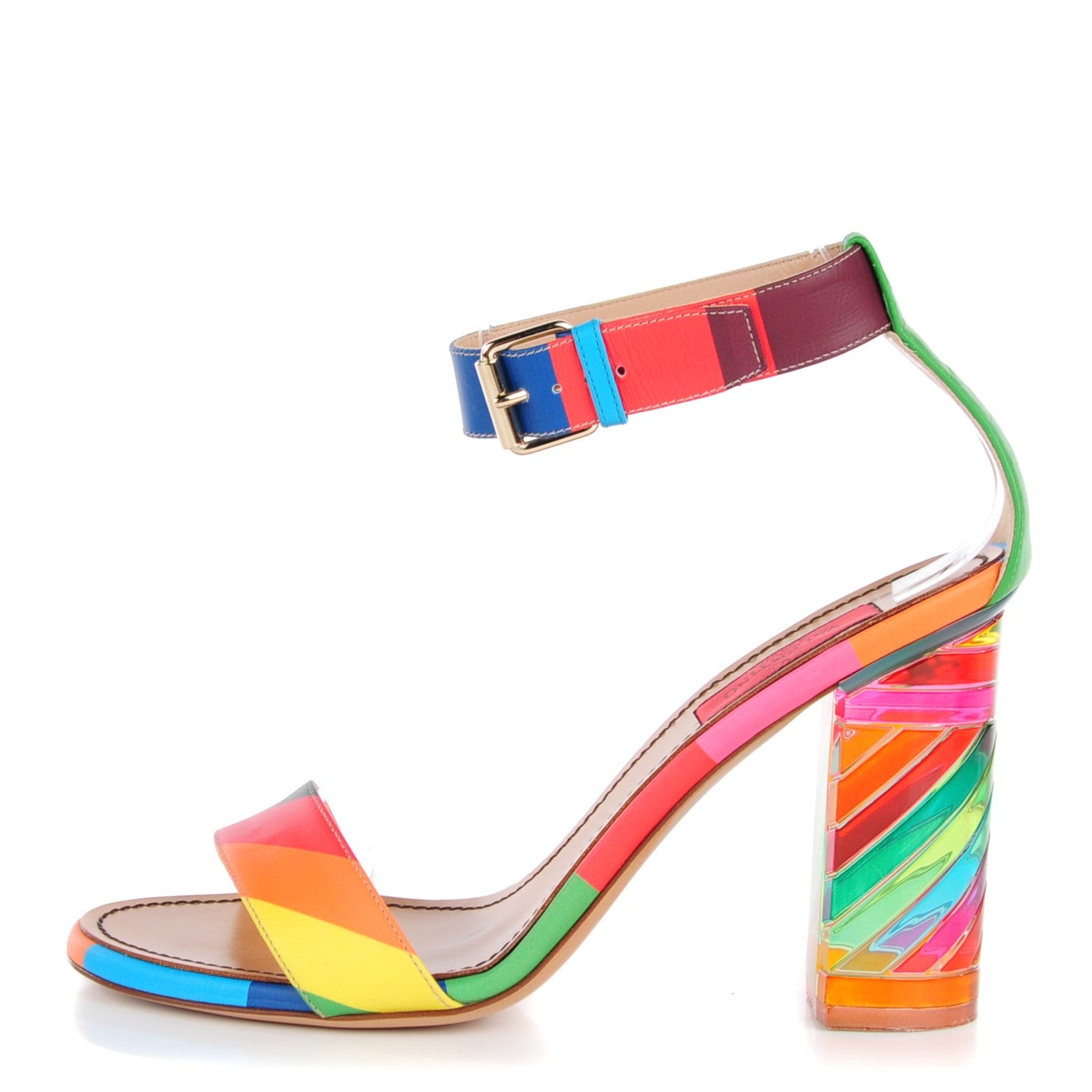 Valentino Garavani Calfskin Plexiglass 1973 Ankle Strap High Heel Sandals 37.5 Multicolor 1 of 7