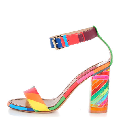 Valentino Garavani Calfskin Plexiglass 1973 Ankle Strap High Heel Sandals 37.5 Multicolor 1 of 7