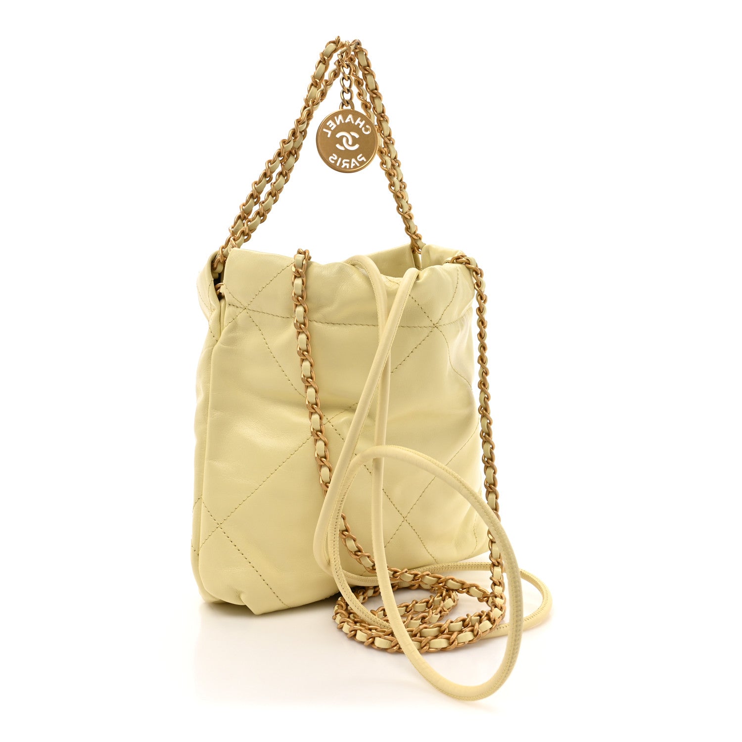 Chanel Shiny Calfskin Quilted Mini Chanel 22 Light Yellow 3 of 10