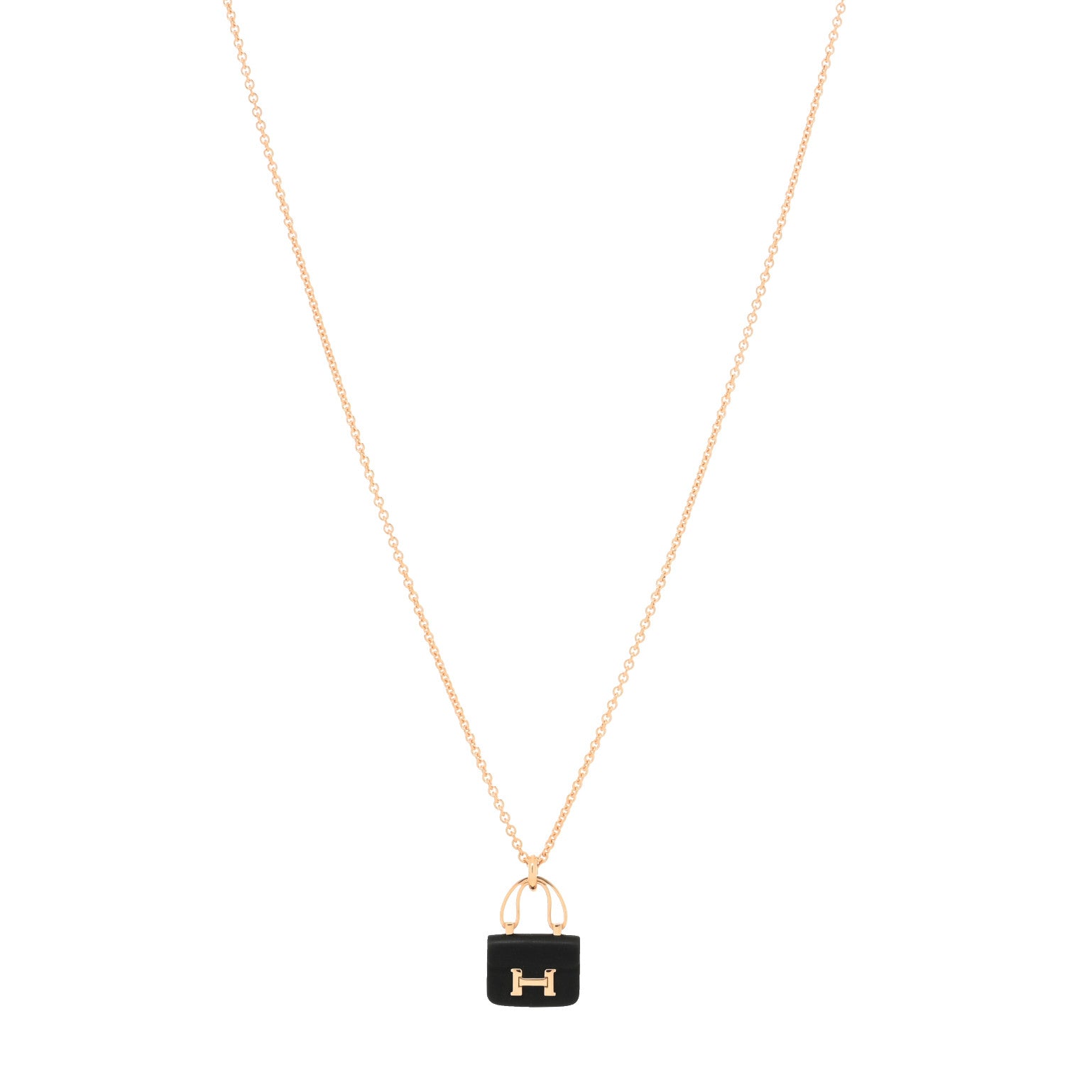 Hermes 18K Rose Gold Black Jade Constance Amulettes Pendant Necklace 1 of 4