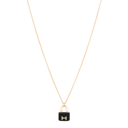 Hermes 18K Rose Gold Black Jade Constance Amulettes Pendant Necklace 1 of 4