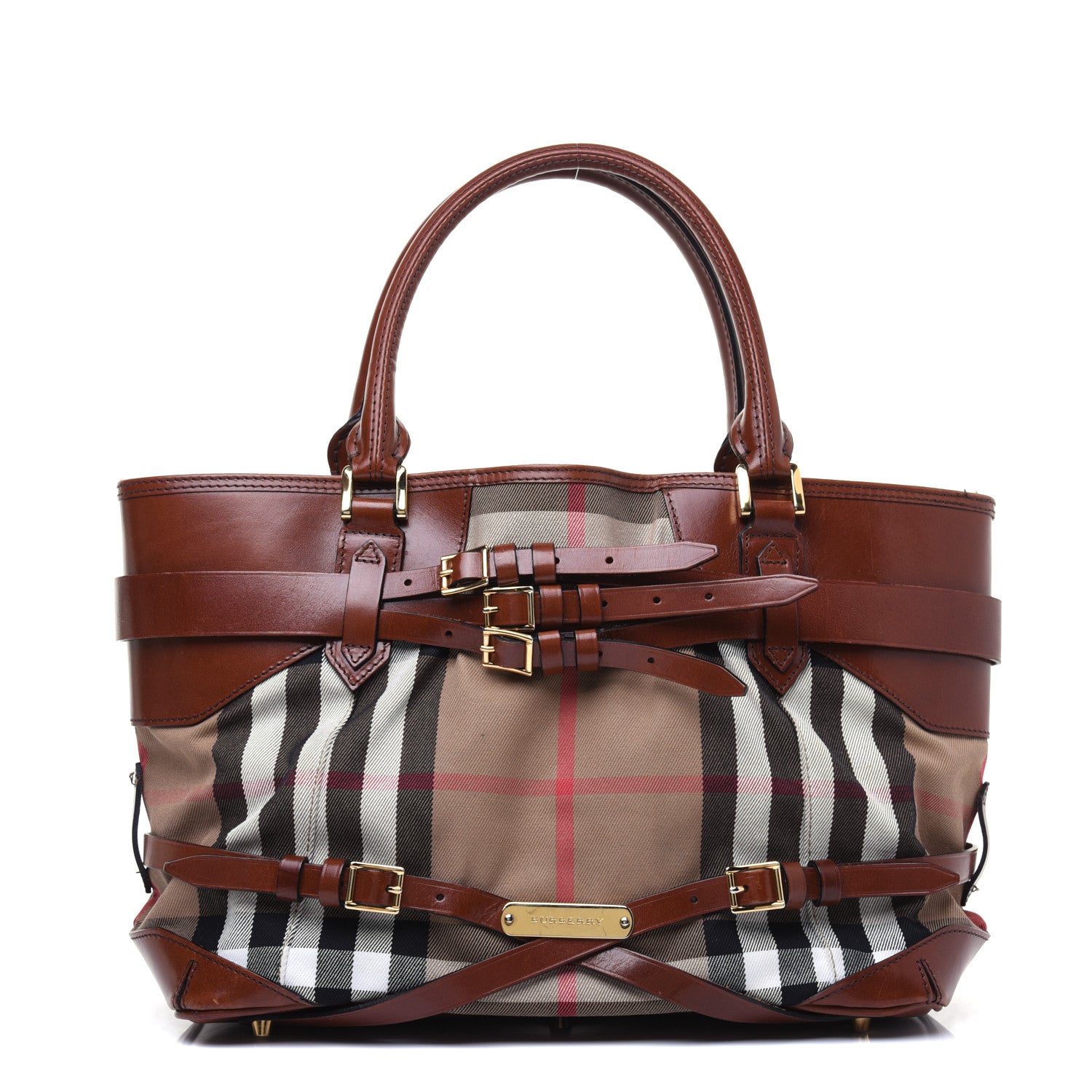 Burberry House Check Bridle Calfskin Medium Lynher Tote Dark Tan 1 of 30